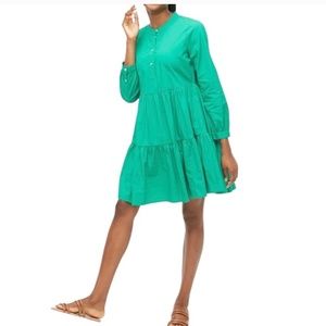 J. Crew Lined Poplin Cotton Tiered Green Midi Dress Size M